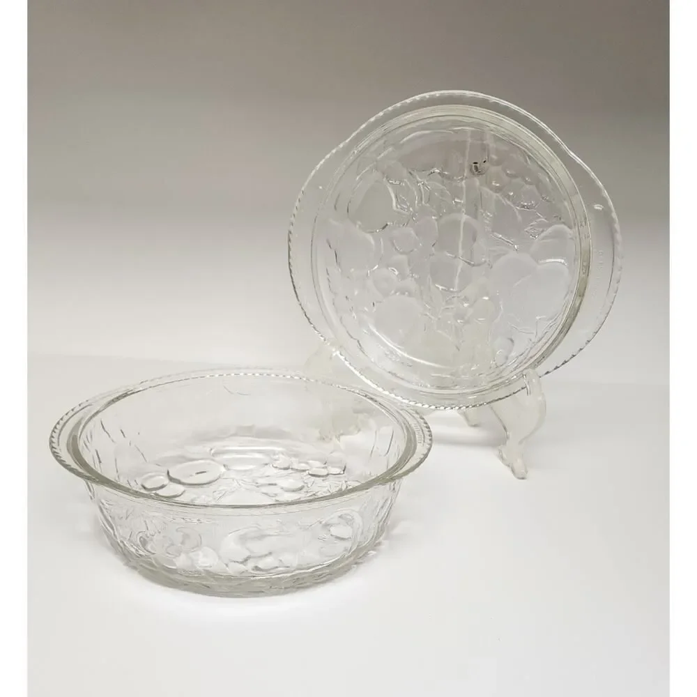 Libbey Orchard Fruit Clear Glass 3Qt Round Casserole Baking Dish & Pie Plate Lid